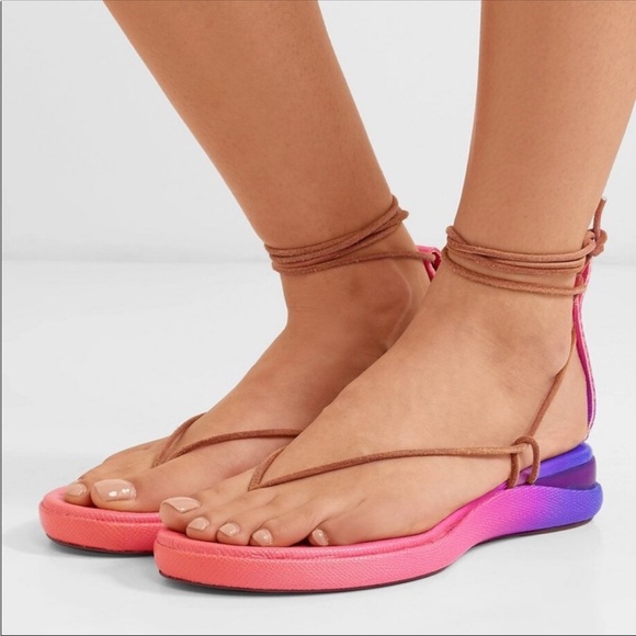 Chloé Wave Lizard-Embossed Ombré Leather & Suede Sandals S/S 2019 Resort Thong - Picture 1 of 15